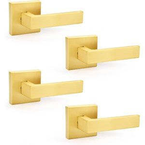 4-Pack Satin Brass Non-Turning Half Dummy Levers Interior Door Handles